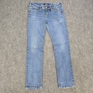 Silver Suki Ankle Slim Jeans Womens 28x27 Light Wash Distressed Stretch Denim